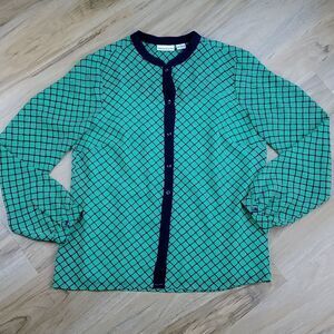 🔸️Liz Claiborne Green & Blue Windowpane Long Sleeve Top & Camisole Small